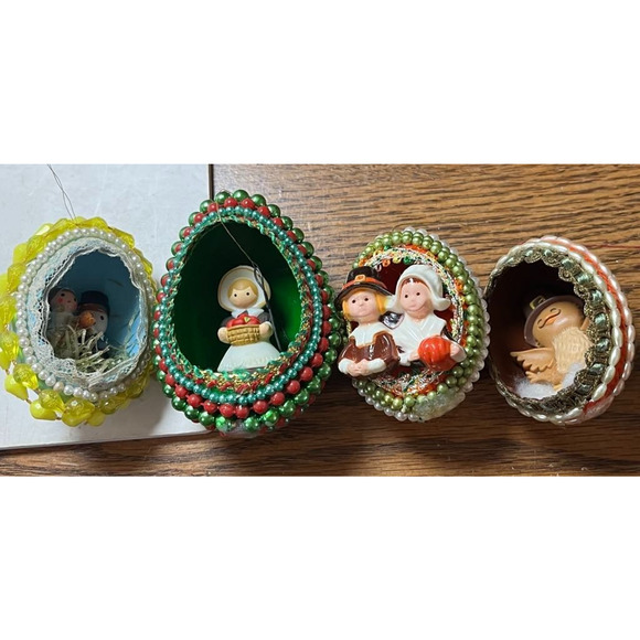 Handmade Other - 4 Vintage Decorated Egg With Figure Inside C1970's THANKSGIVING